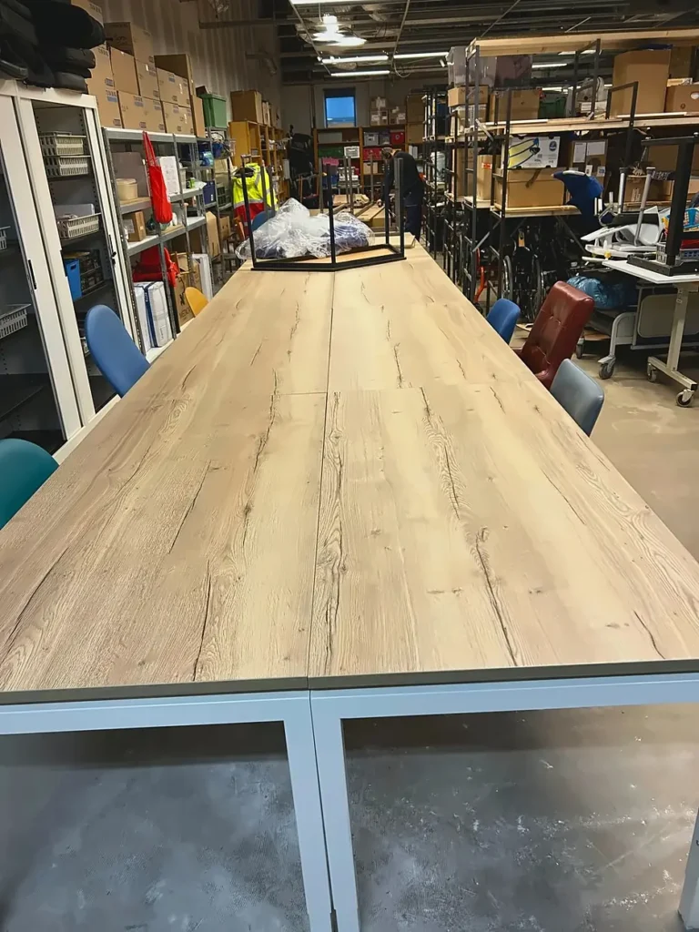 Office space with a long table and chairs